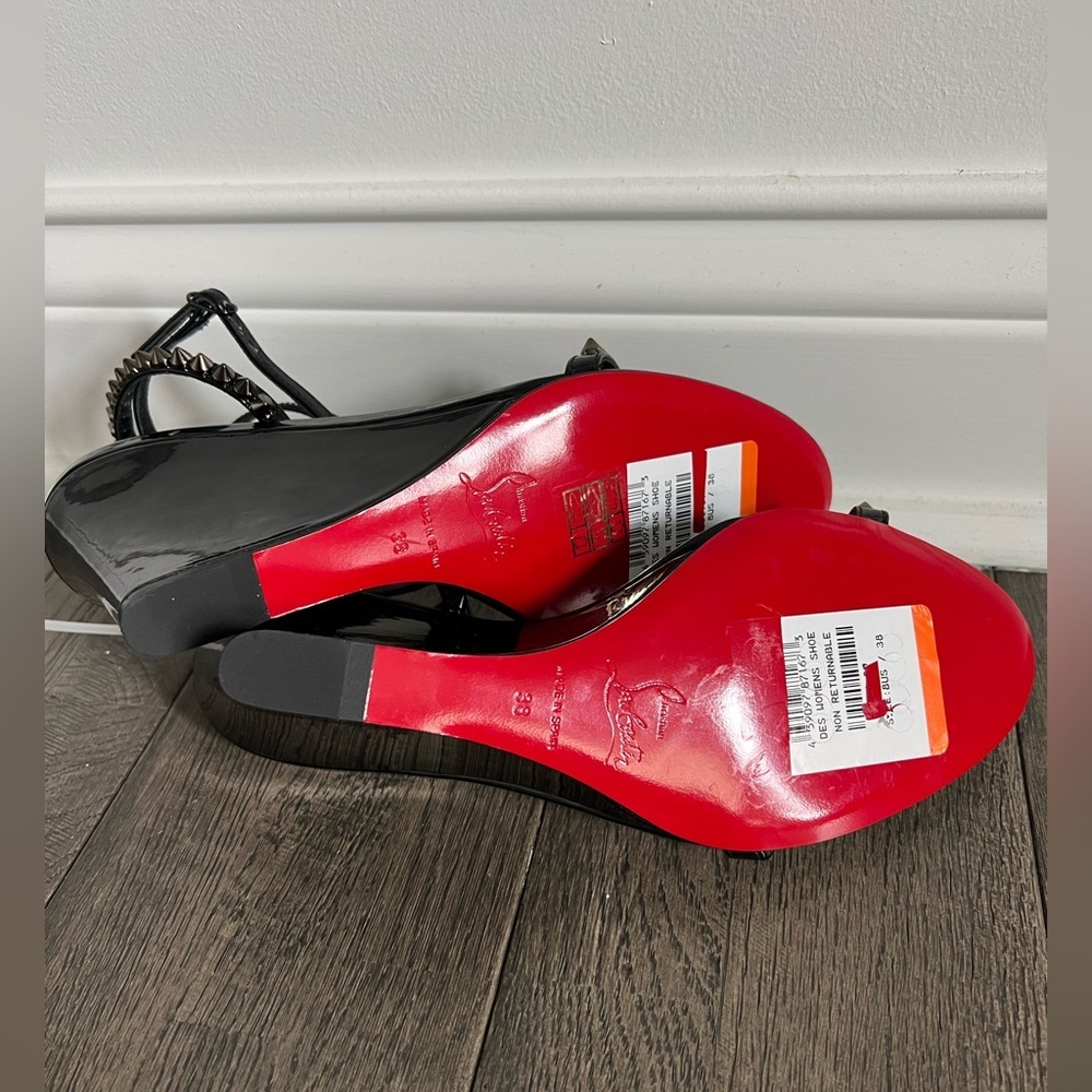 CHRISTIAN LOUBOUTIN So Me Red Sole Spike Wedge Sandals in Black - Picture 12 of 12